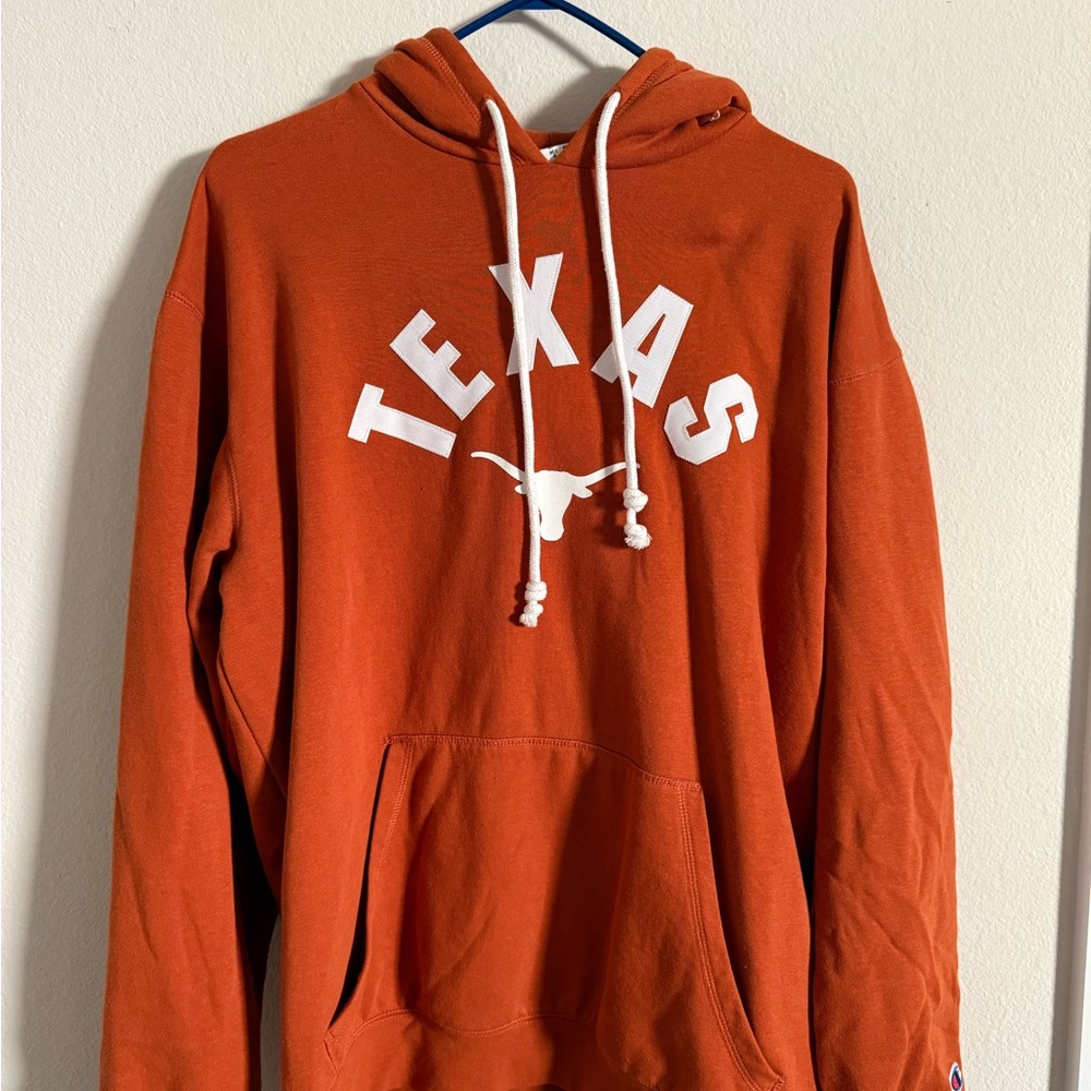 Champion Orange Hoodie with White Drawstrings